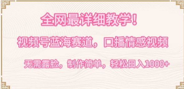 全网最详细教学,视频号蓝海赛道,口播情感视频,无需露脸,制作简单,轻松实现日入1000+-狄威团队