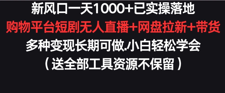 新风口一天1000+已实操落地购物平台短剧无人直播+网盘拉新+带货多种变现长期可做-狄威团队