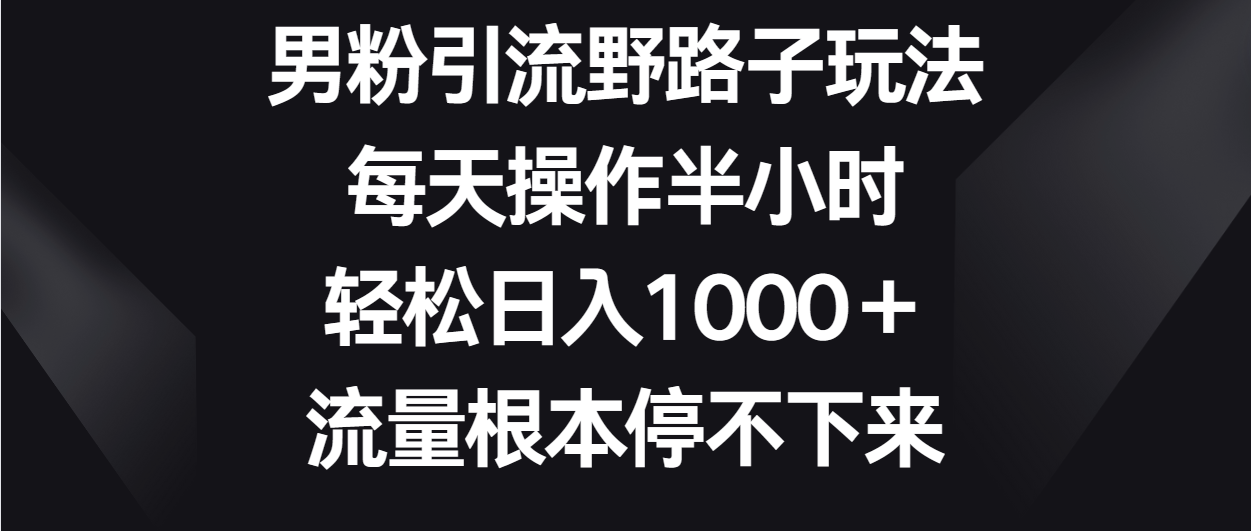 男粉引流野路子玩法，每天操作半小时轻松日入1000＋，流量根本停不下来-狄威团队