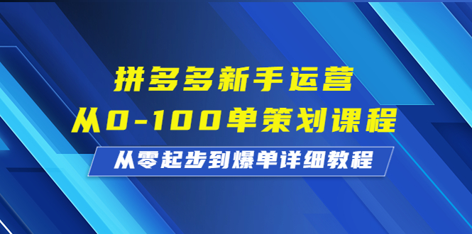 拼多多新手运营从0-100单策划课程，从零起步到爆单详细教程-狄威团队