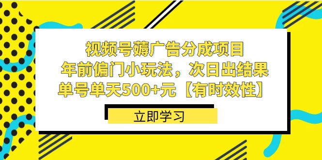 视频号薅广告分成项目，年前偏门小玩法，次日出结果，单号单天500+元-狄威团队
