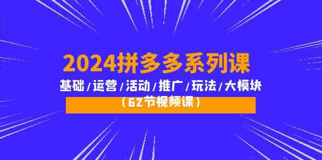 （10019期）2024拼多多系列课：基础/运营/活动/推广/玩法/大模块（62节视频课）-狄威团队