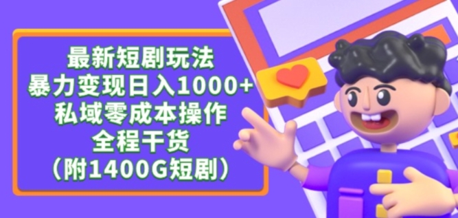 最新短剧玩法，暴力变现轻松日入1000+，私域零成本操作，全程干货（附1400G短剧资源）-狄威团队
