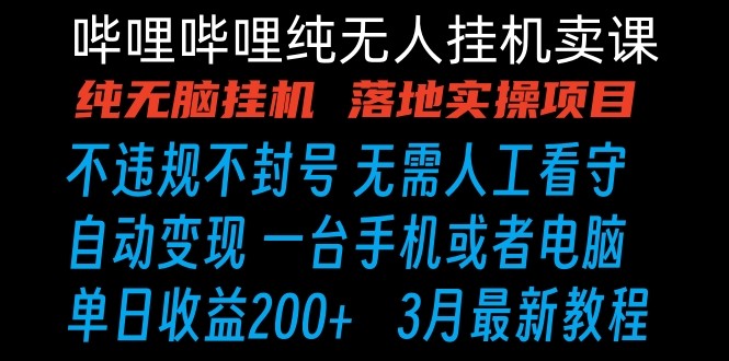 哔哩哔哩纯无脑挂机卖课 单号日收益200+ 手机就能做-狄威团队