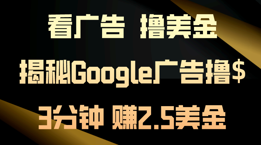 看广告，撸美金！3分钟赚2.5美金！日入200美金不是梦！揭秘Google广告撸$-狄威团队