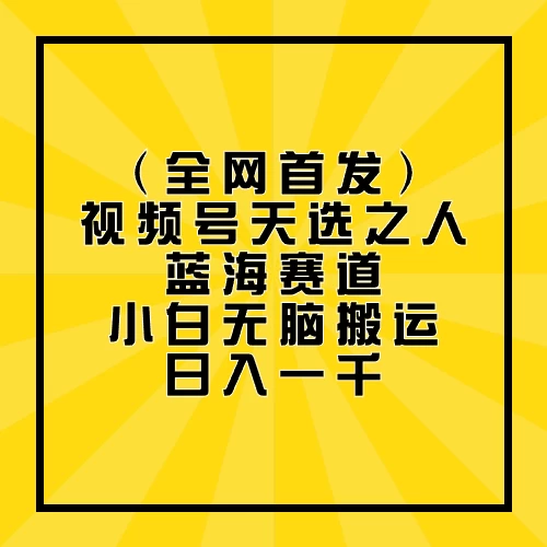全网首发，视频号天选之人蓝海赛道，小白无脑搬运日入一千-狄威团队