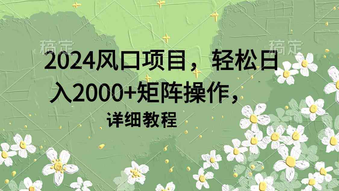 （9652期）2024风口项目，轻松日入2000+矩阵操作，详细教程-狄威团队