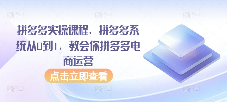 拼多多实操课程，拼多多系统从0到1，教会你拼多多电商运营-狄威团队