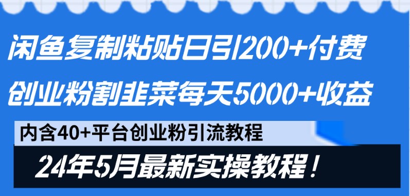 闲鱼复制粘贴日引200+付费创业粉,24年5月最新方法!割韭菜日稳定5000+收益-狄威团队