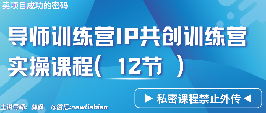 导师训练营3.0IP共创训练营私密实操课程（12节）-卖项目的密码成功秘诀-狄威团队