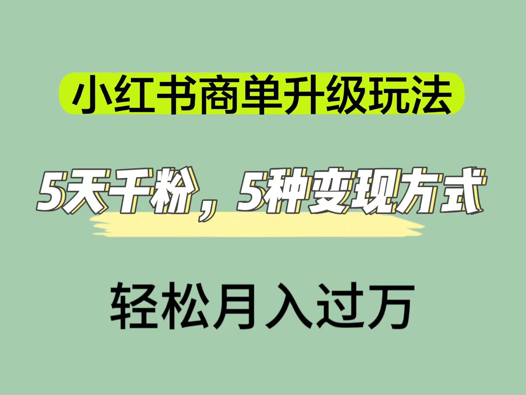 小红书商单升级玩法，5天千粉，5种变现渠道，轻松月入1万+-狄威团队