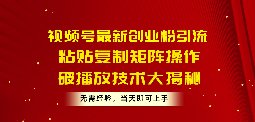 （10803期）视频号最新创业粉引流，粘贴复制矩阵操作，破播放技术大揭秘，无需经验…-狄威团队