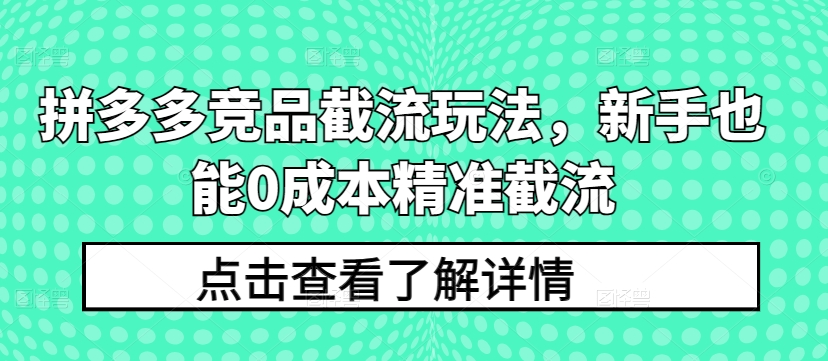 拼多多竞品截流玩法，新手也能0成本精准截流-狄威团队