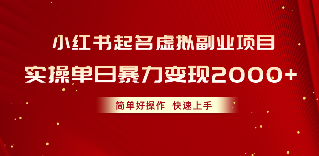 （10856期）小红书起名虚拟副业项目，实操单日暴力变现2000+，简单好操作，快速上手-狄威团队