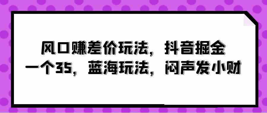 （10022期）风口赚差价玩法，抖音掘金，一个35，蓝海玩法，闷声发小财-狄威团队