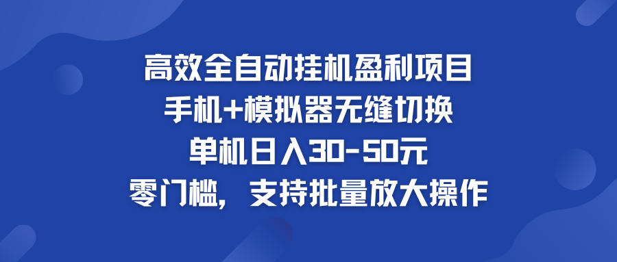高效全自动挂机盈利项目 手机+模拟器无缝切换 单机日入30-50元-狄威团队