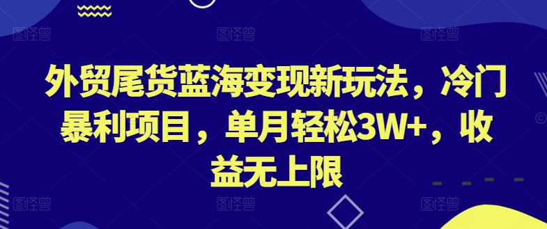 外贸尾货蓝海变现新玩法，冷门暴利项目，单月轻松3W+，收益无上限-狄威团队