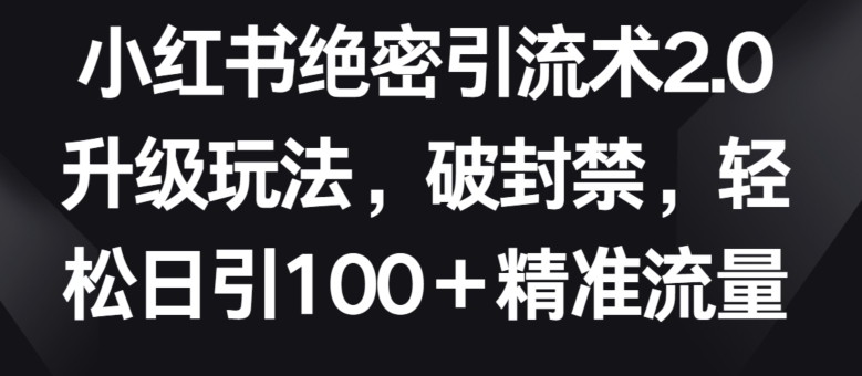 小红书绝密引流术2.0升级玩法，破封禁，轻松日引100+精准流量-狄威团队