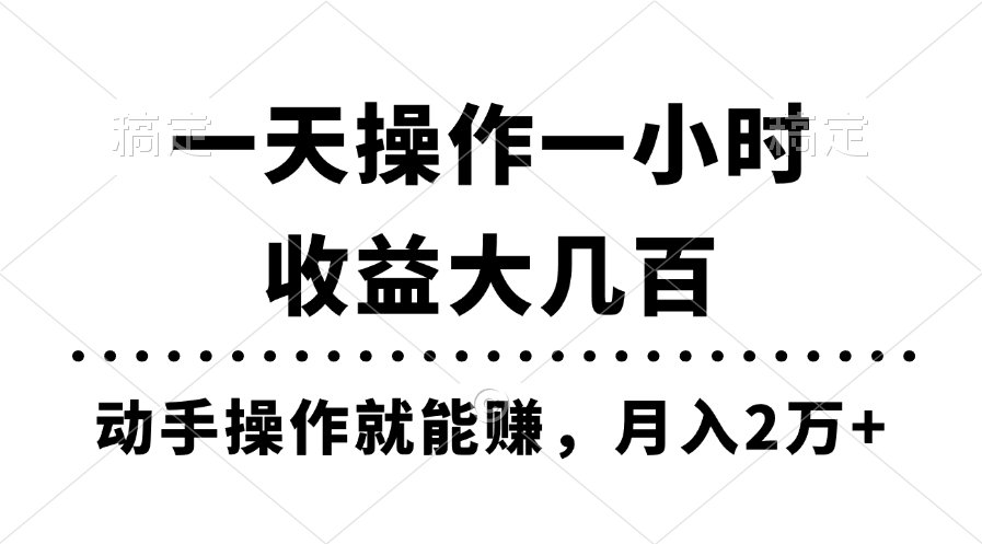 一天操作一小时，收益大几百，动手操作就能赚，月入2万+教学-狄威团队