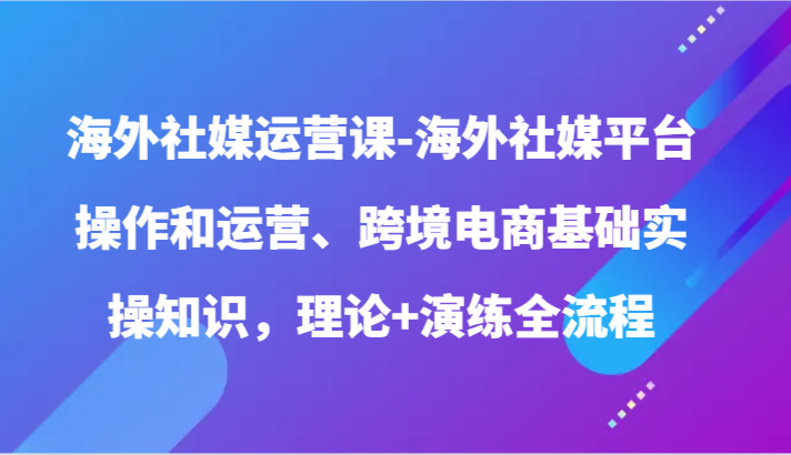 海外社媒运营课-海外社媒平台操作和运营、跨境电商基础实操知识，理论+演练全流程-狄威团队