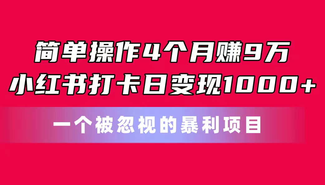 简单操作4个月赚9万！小红书打卡日变现1000+！一个被忽视的暴力项目-狄威团队