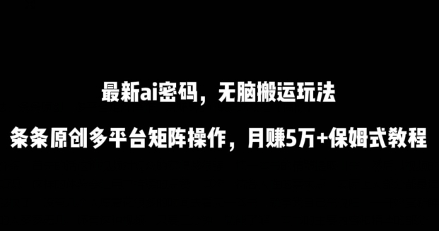 最新ai流量密码，傻瓜式搬运玩法，条条原创，多平台矩阵操作，月赚5万+保姆式教程-狄威团队