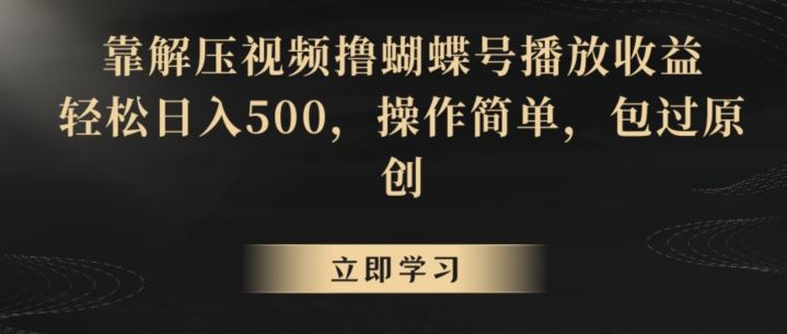靠解压视频撸蝴蝶号播放收益，轻松日入500，操作简单，包过原创【揭秘】-狄威团队