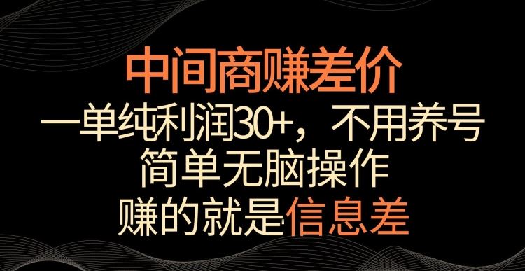 中间商赚差价，一单纯利润30+，简单无脑操作，赚的就是信息差，轻轻松松日入1000+【揭秘】-狄威团队