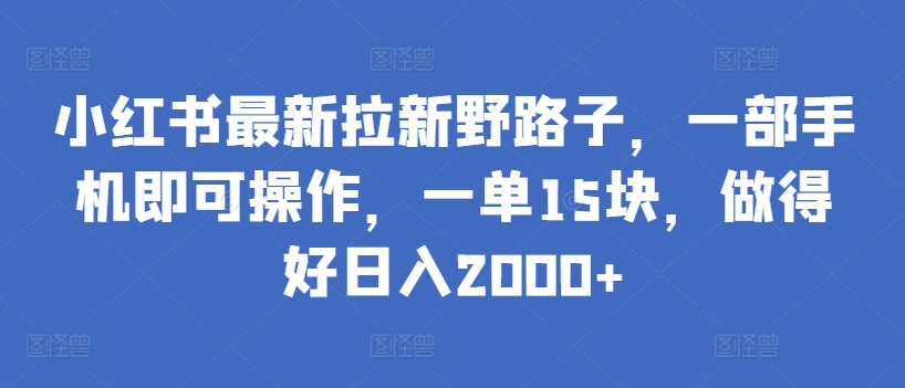 小红书最新拉新野路子，一部手机即可操作，一单15块，做得好日入2000+-狄威团队
