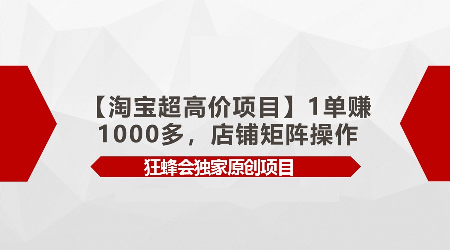 【淘宝超高价项目】1单赚1000多,店铺矩阵操作-狄威团队