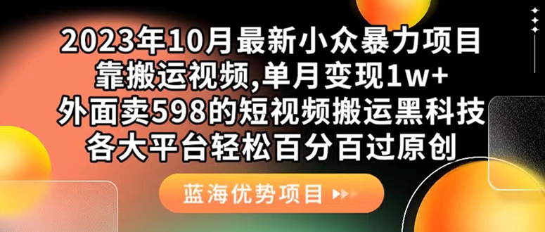 外面卖598的10月最新短视频搬运黑科技，各大平台百分百过原创 靠搬运月入1w-狄威团队