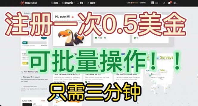 国外项目注册一次0.5美金 只需三分钟无脑操作 可批量放大 小白工作室福利-狄威团队