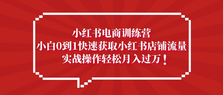 小红书电商训练营，小白0到1快速获取小红书店铺流量，实战操作月入过万-狄威团队