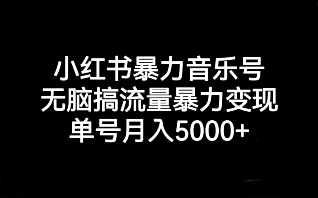 小红书暴力音乐号，无脑搞流量暴力变现，单号月入5000+-狄威团队