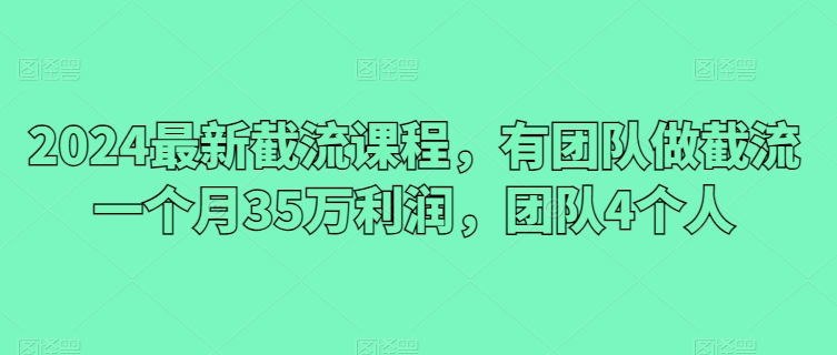 2024最新截流课程，有团队做截流一个月35万利润，团队4个人-狄威团队