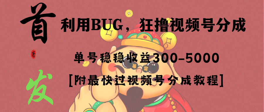 全网独家首发，视频号BUG，超短期项目，单号每日净收益300-5000！-狄威团队
