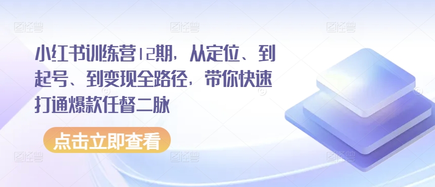 小红书训练营12期，从定位、到起号、到变现全路径，带你快速打通爆款任督二脉-狄威团队