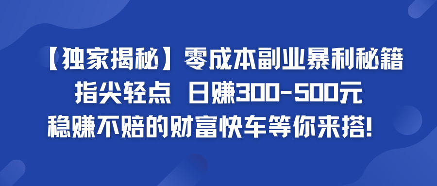 零成本副业暴利秘籍 日赚300-500元 稳赚不赔的财富快车等你来搭！-狄威团队