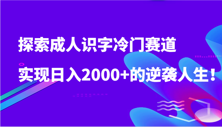 探索成人识字冷门赛道，实现日入2000+的逆袭人生！-狄威团队
