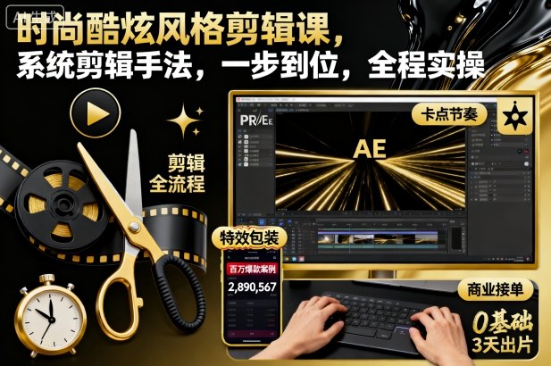 时尚酷炫风格剪辑课，系统剪辑手法，一步到位，全程实操-狄威团队