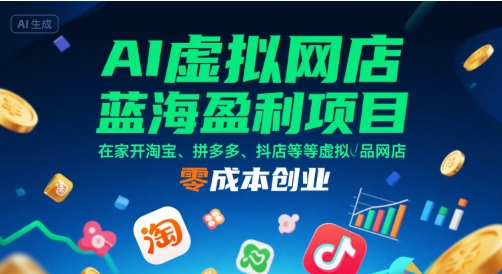 AI虚拟网店蓝海盈利项目，在家开淘宝、拼多多、抖店等虚拟品网店，零成本创业-狄威团队
