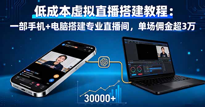 低成本虚拟直播搭建教程：一部手机+电脑搭建专业直播间，单场佣金超3万-狄威团队