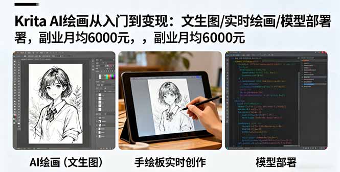 Krita AI绘画从入门到变现：文生图/实时绘画/模型部署，副业月均6000元-狄威团队