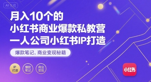 月入10个的小红书商业爆款私教营，一人公司小红书IP打造，爆款笔记，商业变现秘籍-狄威团队