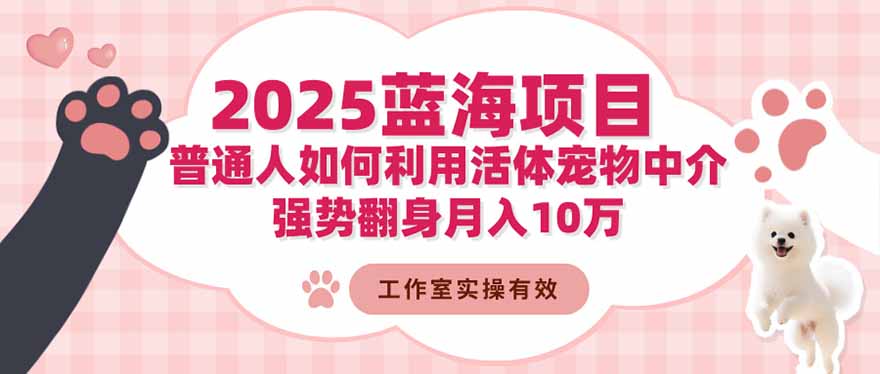2025蓝海项目：普通人如何利用活体宠物中介，强势翻身月入10万-狄威团队