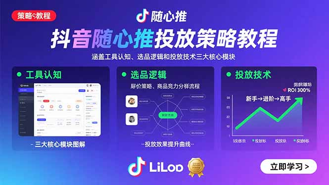 抖音随心推投放策略教程：涵盖工具认知、选品逻辑和投放技术三大核心模块-狄威团队