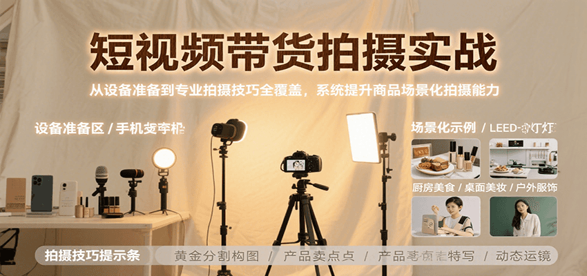 短视频带货拍摄实战，从设备准备到专业拍摄技巧全覆盖，系统提升商品场景化拍摄能力-狄威团队