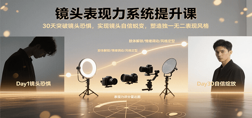 镜头表现力系统提升课，30天突破镜头恐惧实现自信蜕变，塑造独一无二表现风格-狄威团队