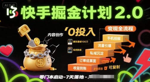 快手掘金计划2.0，快手电商变现全流程，简单可复制，0投入-狄威团队