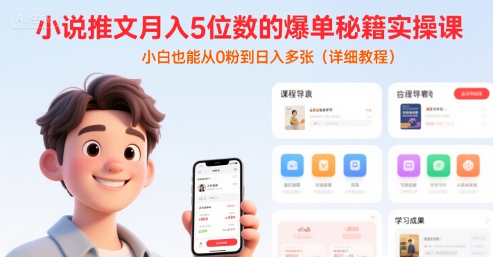 小说推文月入5位数的爆单秘籍实操课，，小白也能从0粉到日入多张(详细教程)-狄威团队